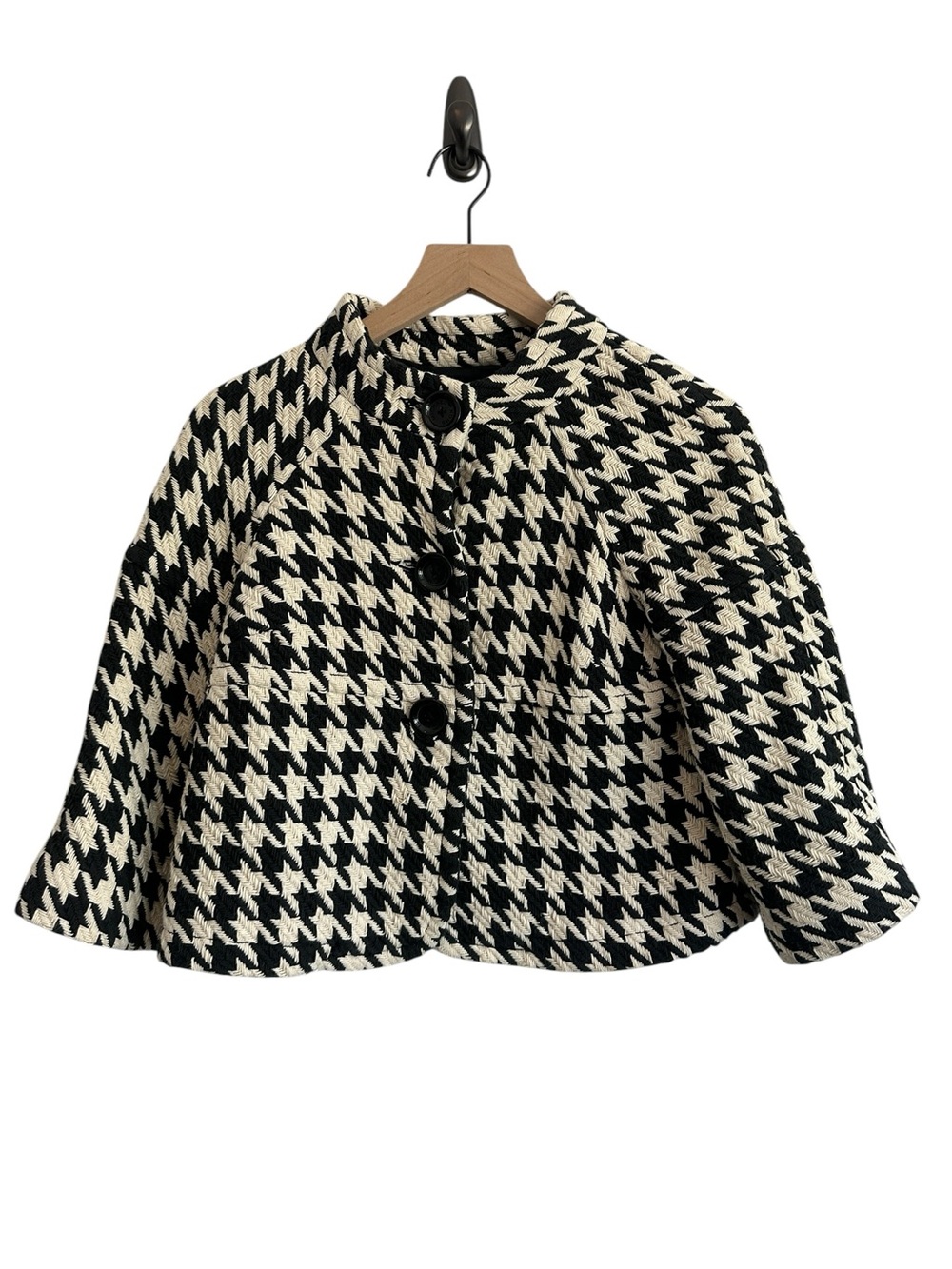 MICHAEL Michael Kors Women Jacket XS Cream Black Houndstooth Cropped Coat